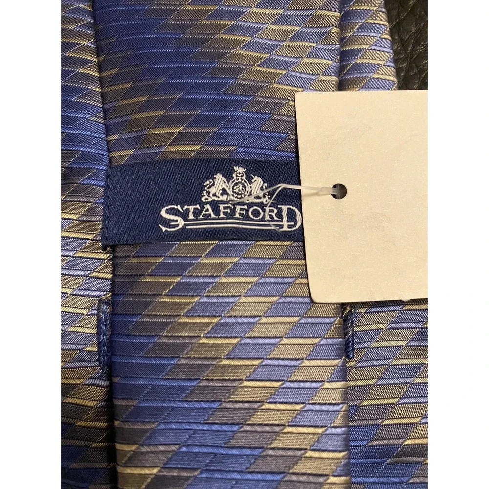 Stafford Men's Necktie Silk Black/Blues/Golden Classic Stripes Work /Special Eve
